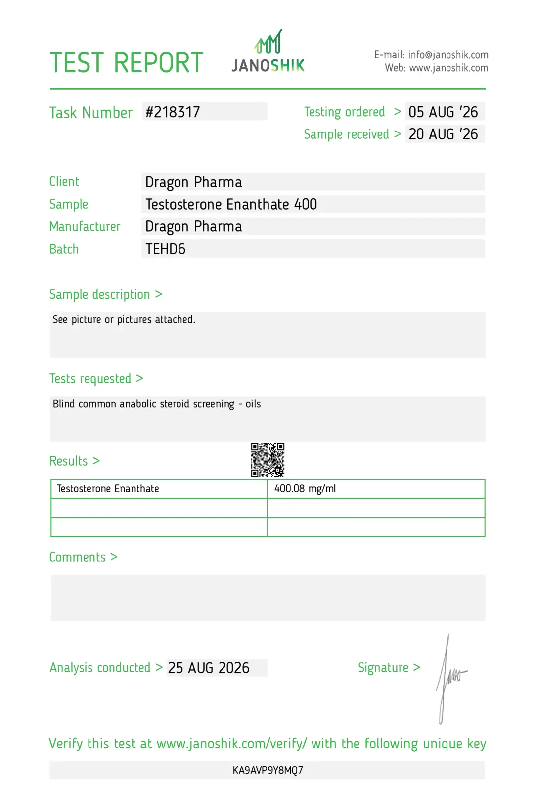 Enantat 400 lab test result 2026