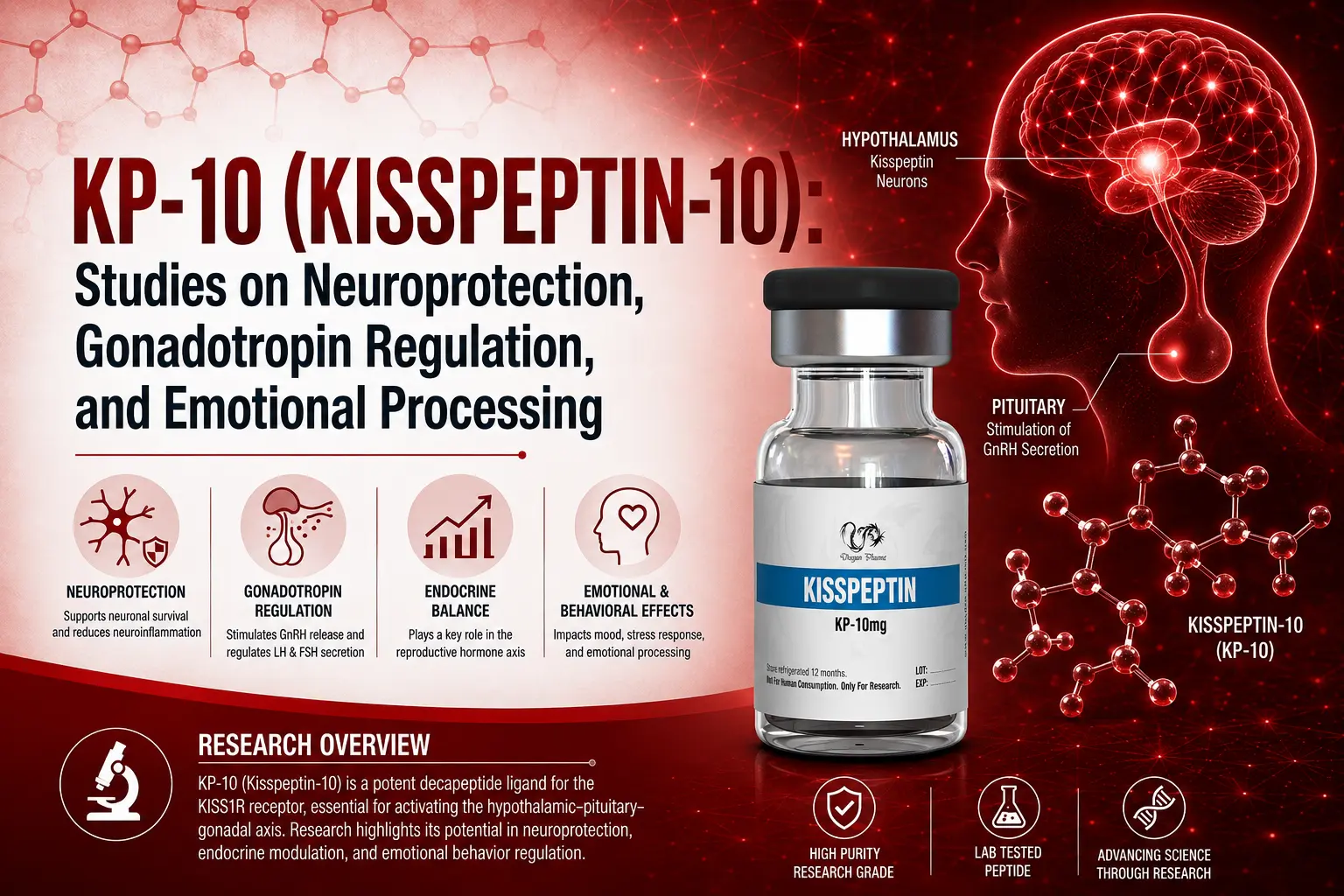 KP-10 (Kisspeptin-10): Studies on Neuroprotection, Gonadotropin Regulation, and Emotional Processing