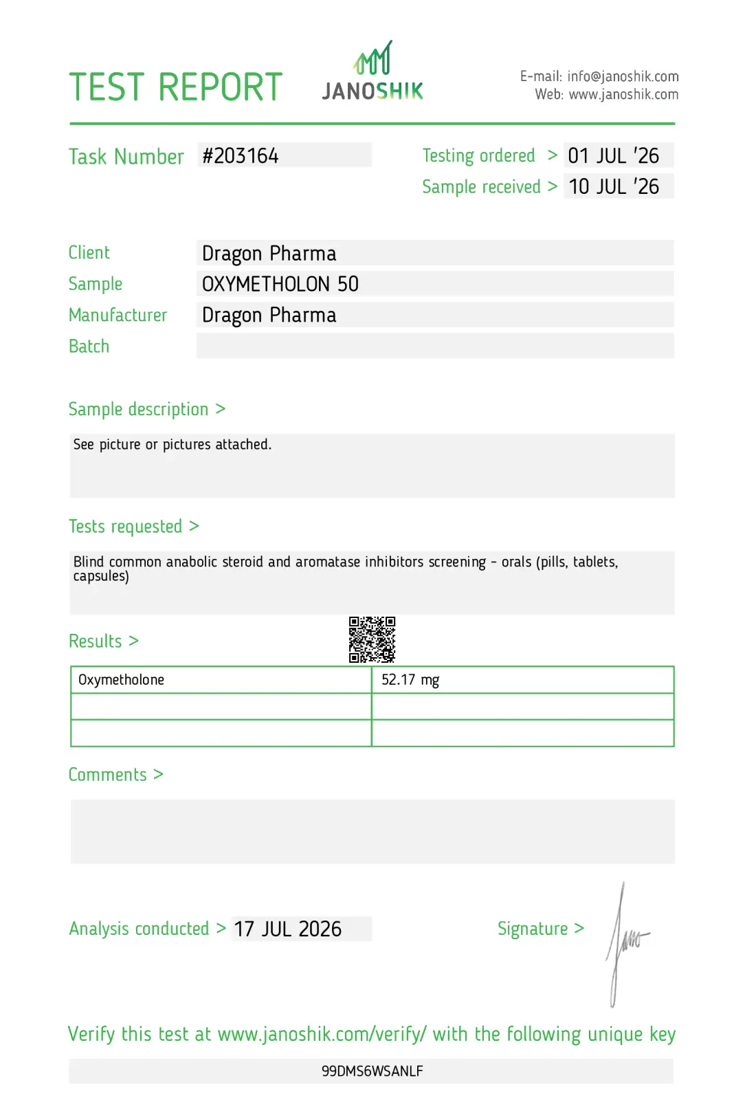Oxymetholon 50mg lab test result 2026